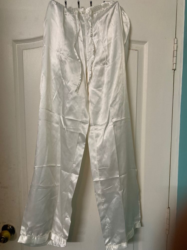 white Satin track pants