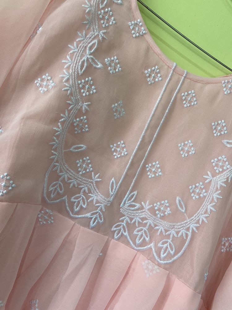 Baby Pink Anarkali Festive Kurta With Duppta