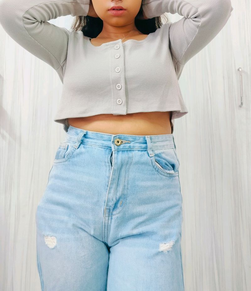 Ripped Crop Grey Top 🪬 (Unused)🌷SALE🌷