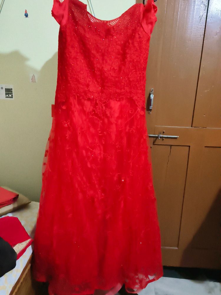 Barbie Red Party Gown With Dupatta