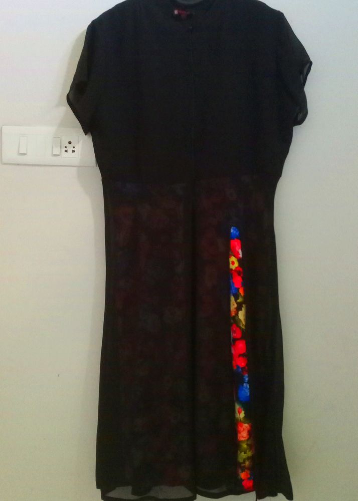 Black Double Layer Multicolor Dress