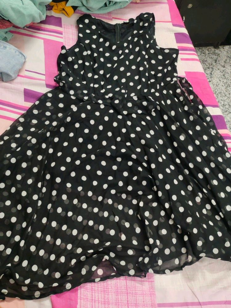 High Low Black And White Polka Dot Dress