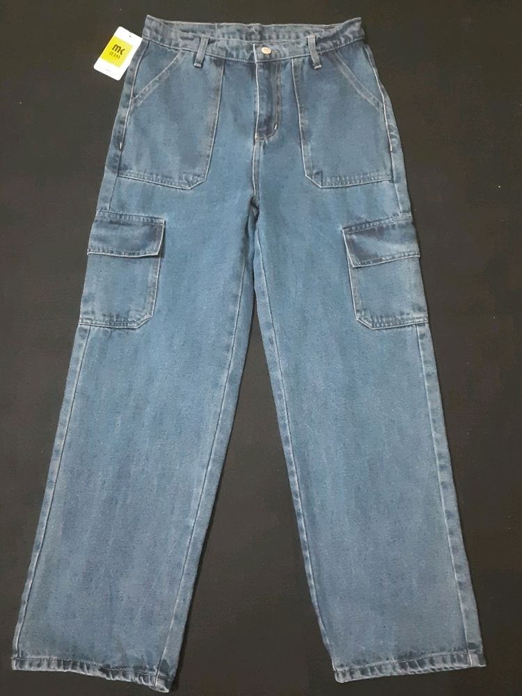 Ladies New Blue Cargo Jeans