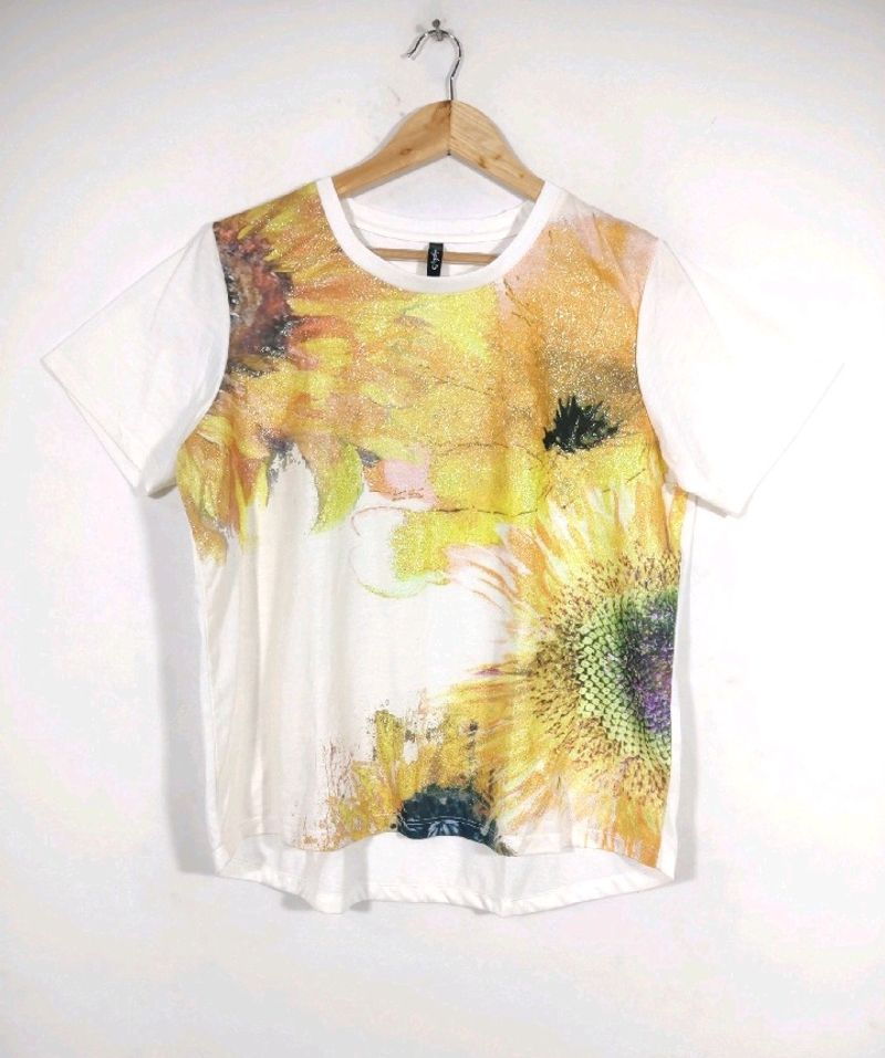 Vintage Floral White Yellow Top (Women)