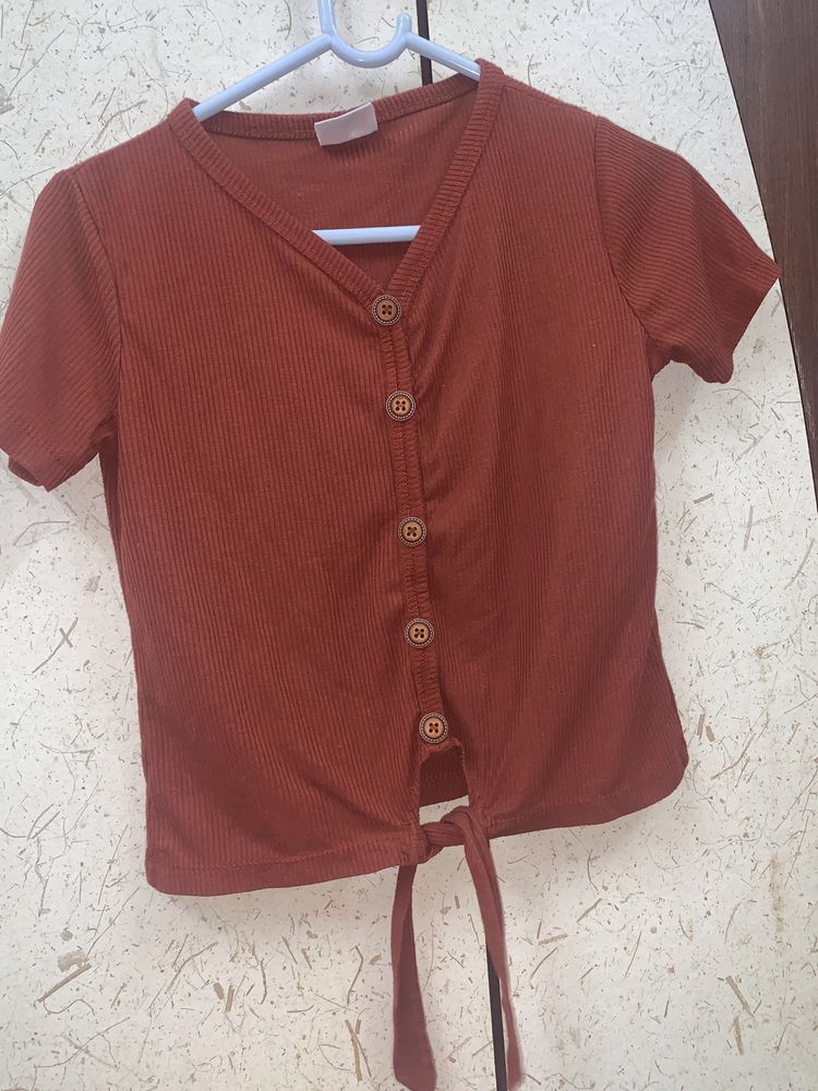 Brown Front Tie Cute Top 32 Bust