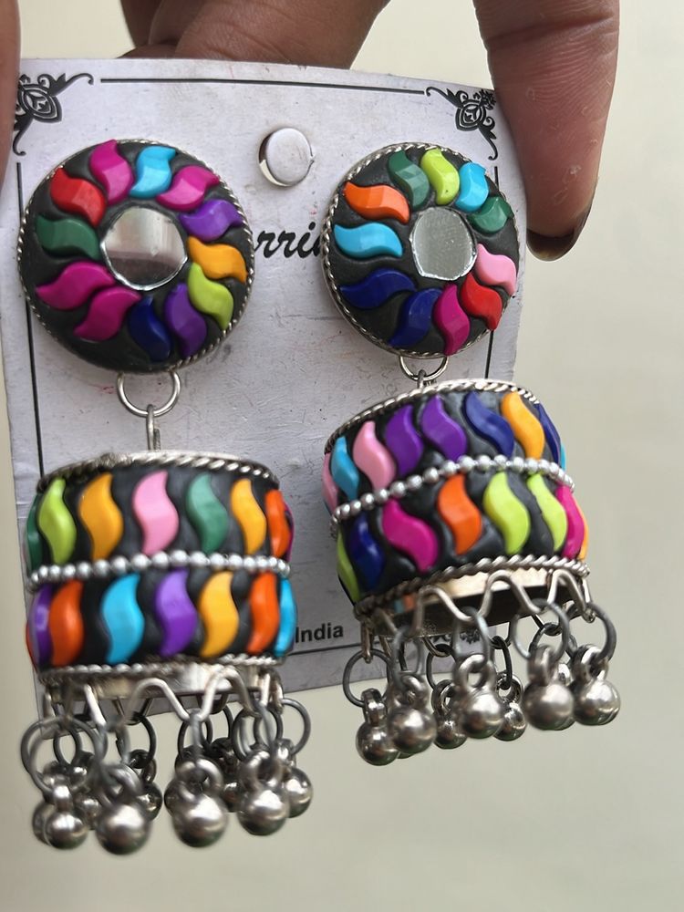 Multicoloured Jhumka earrings