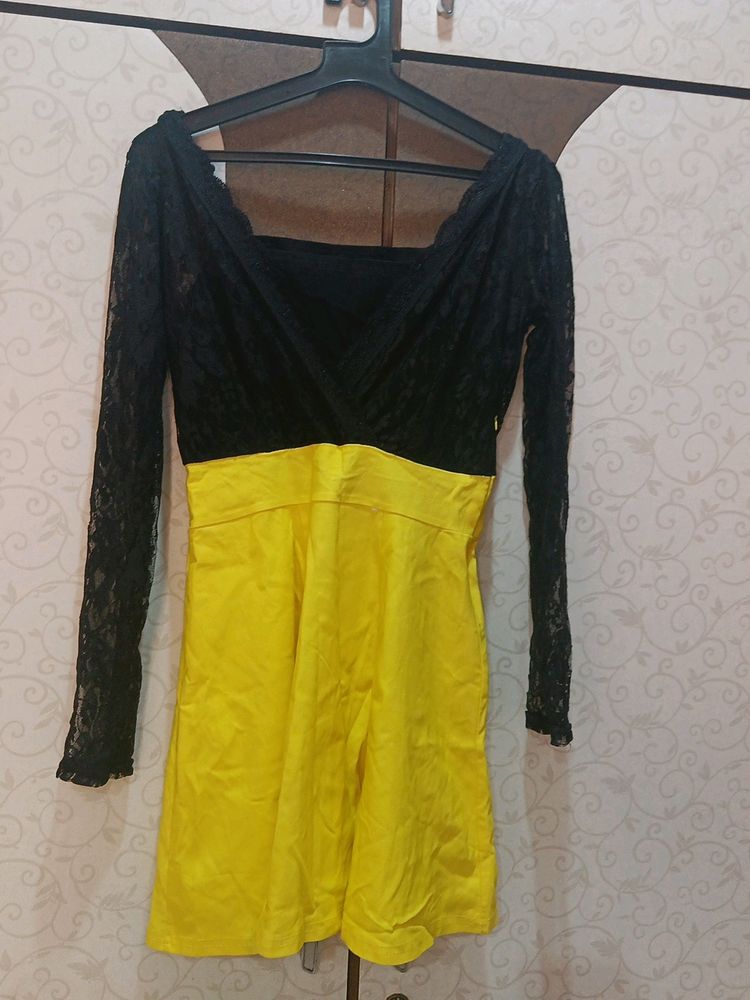 Black Yellow Party Wear Dress