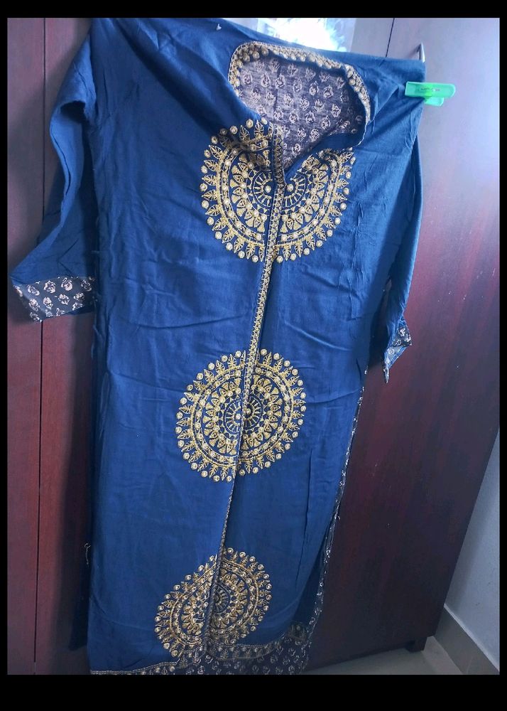 Embroidery Design Kurti With Mirror Work Finishing