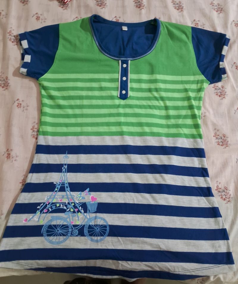 Blue And Green Striped Top