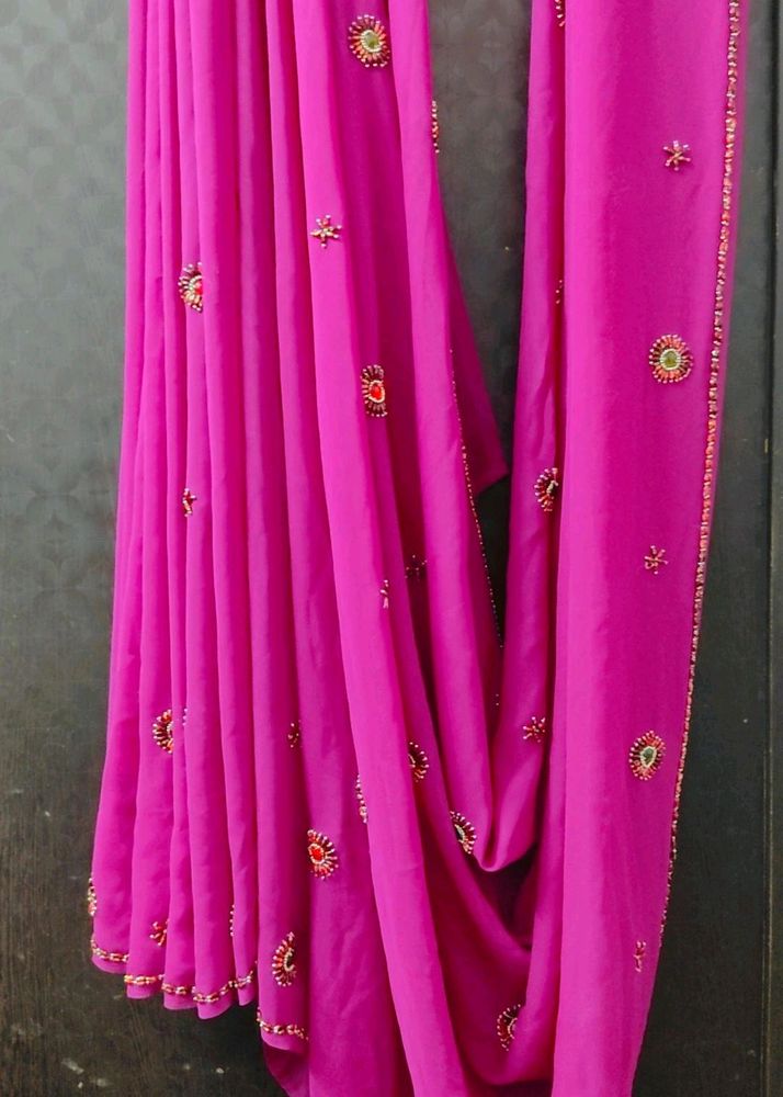 Price Drop Magenta Saree With Heavy Stone Work!