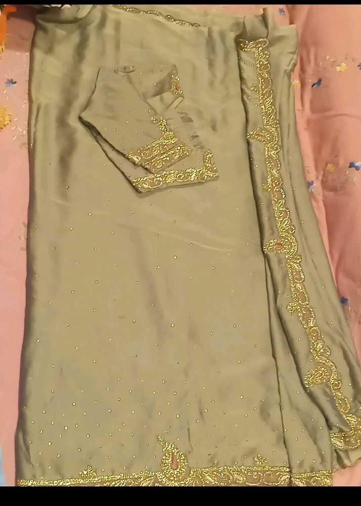 Beautiful Shiny Satin Saree From Showroom..🤍