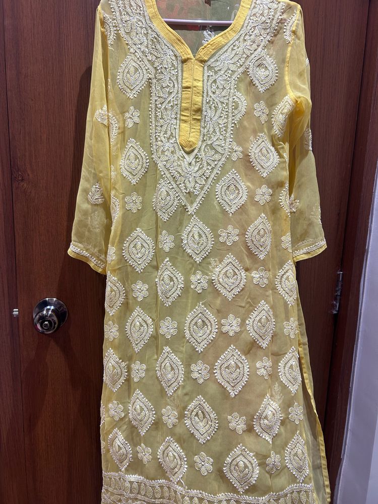 Chikankari Yellow Kurti With Inner