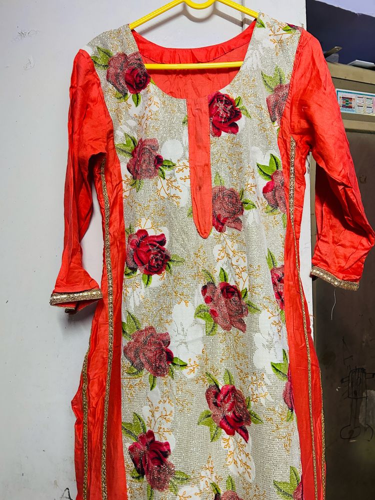 Rose Prnt Glittery Kurta