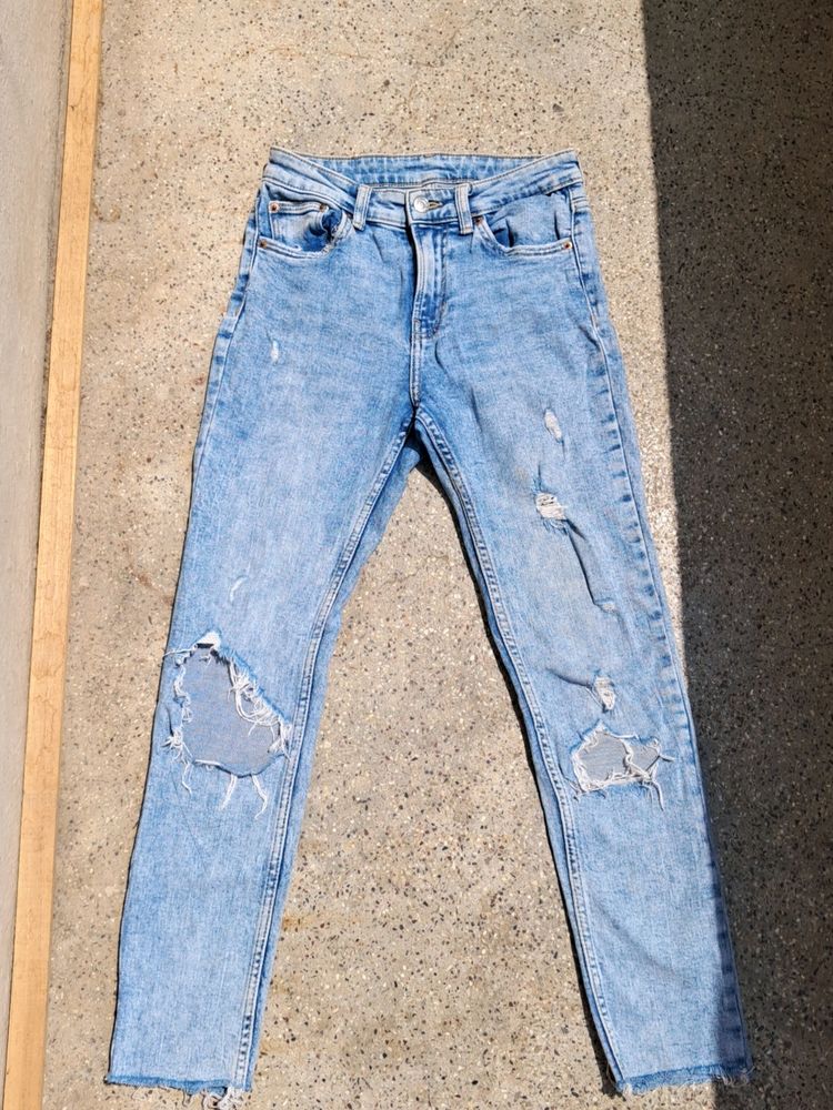 Heavily Washed Blue Distress Denim