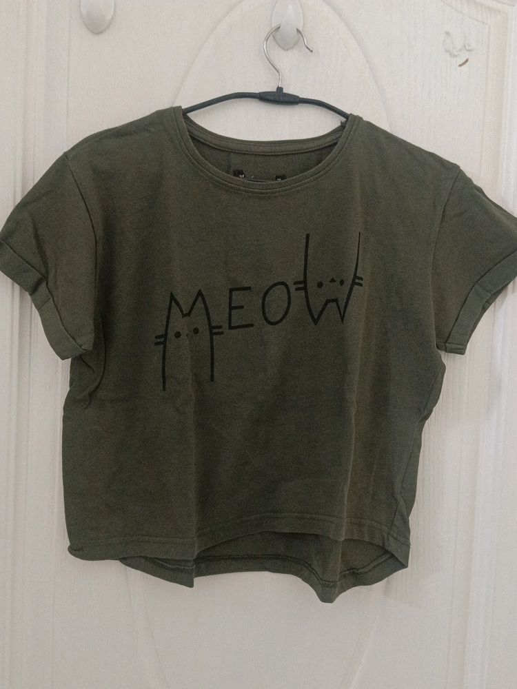 Olive Meow Crop Top