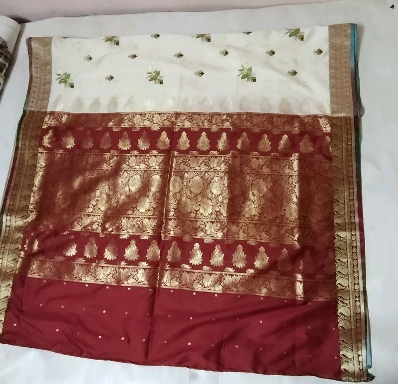 Maroon With Off White Combination Saree