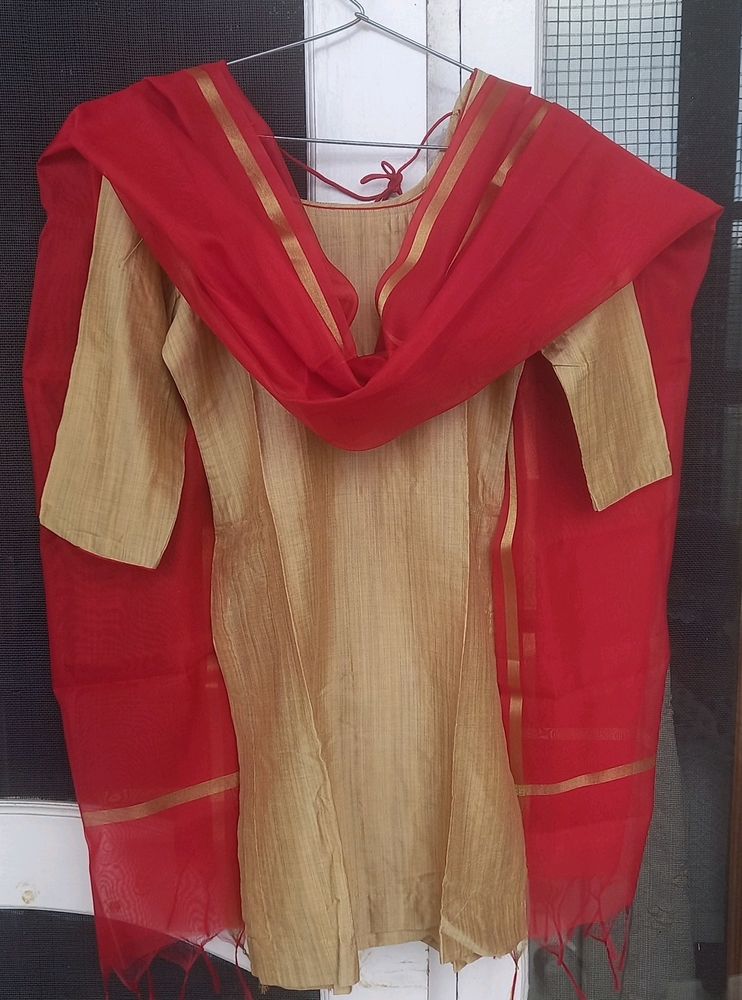 Stitched Red Salwar Suit Set With Dupatta