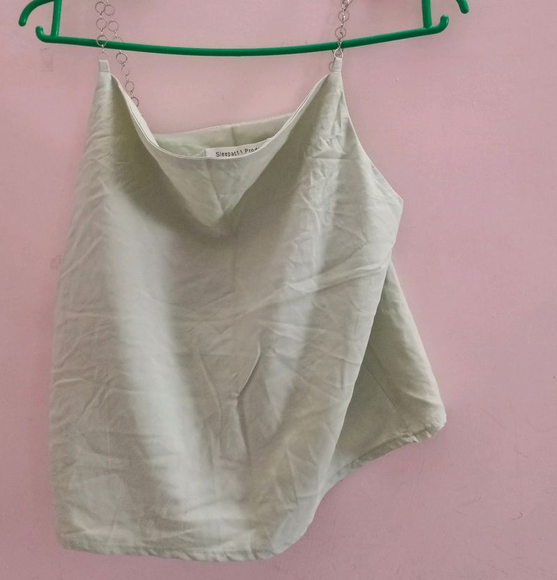 Sea Green Cute Top With Chain Strap