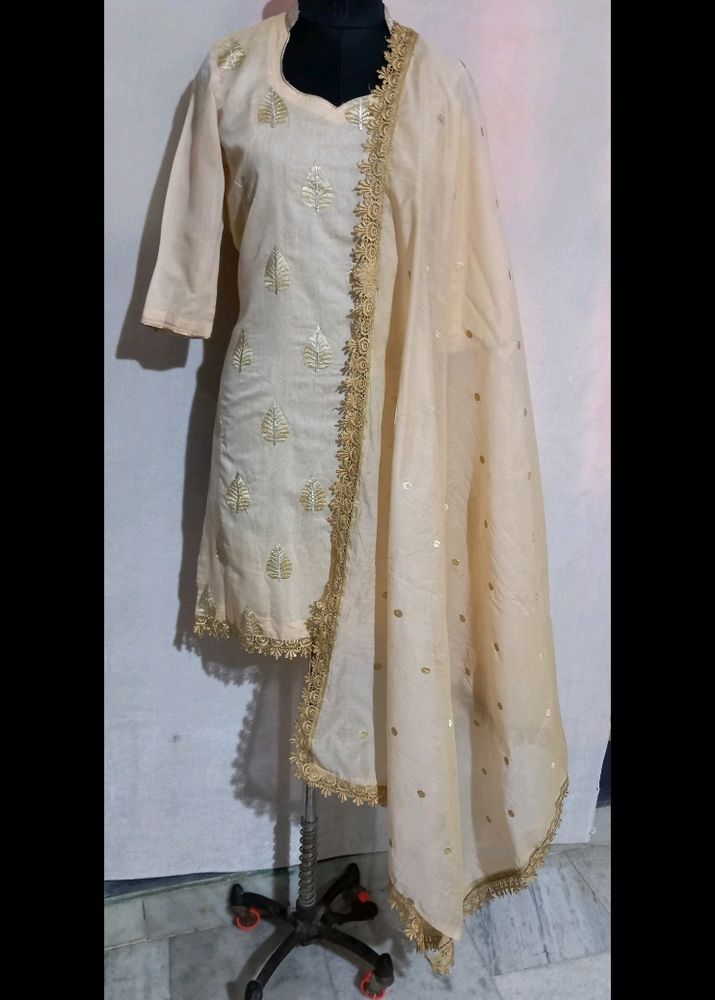 42 Bust Chandersilk Zari Work Kurti Nd Dupatta Set