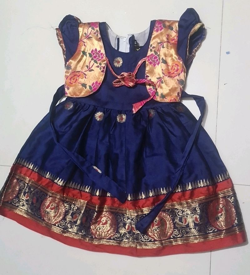 Used Once Paithani Design Frock Navy Blue