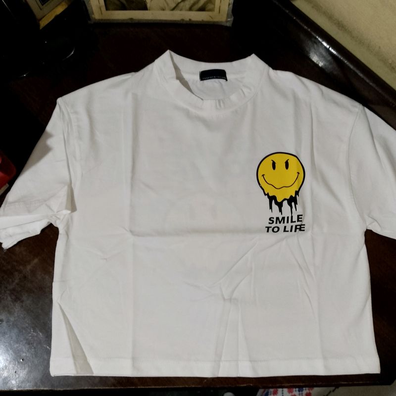 White Smiley Crop Tshirt