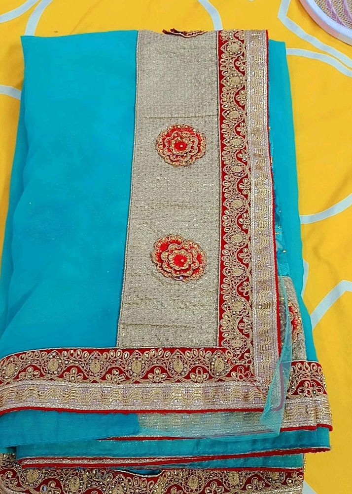 Beautiful Light Blue Saree With Blouse