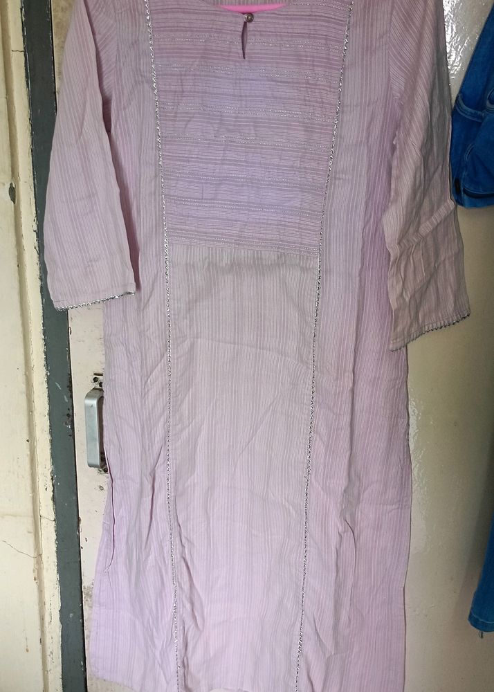 Straight Lavendar Kurti With Silver Borders