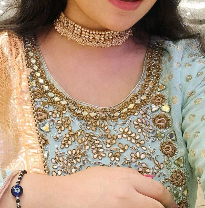 Aqua Anarkali Premium Zardozi Work