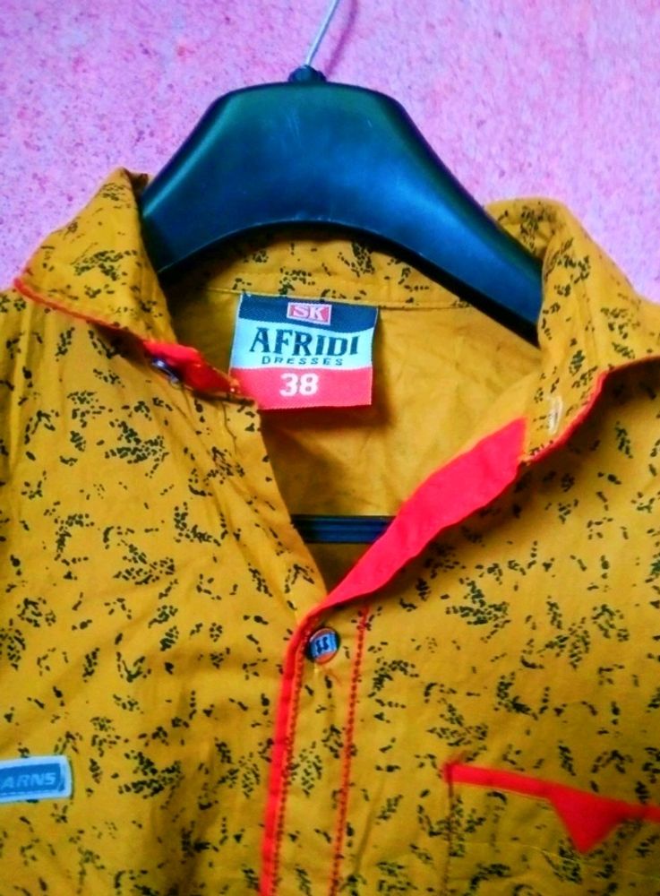 Mens Mustard Printed Shirt