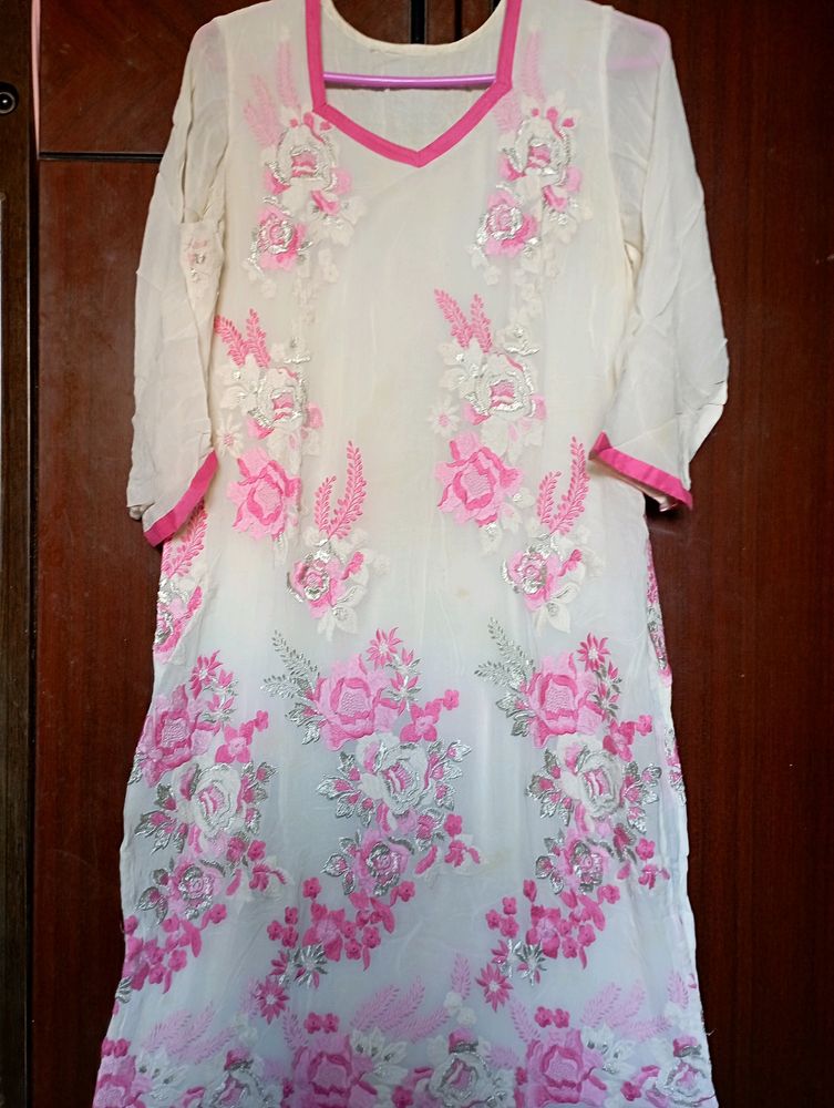 Pink And White Kurta Set