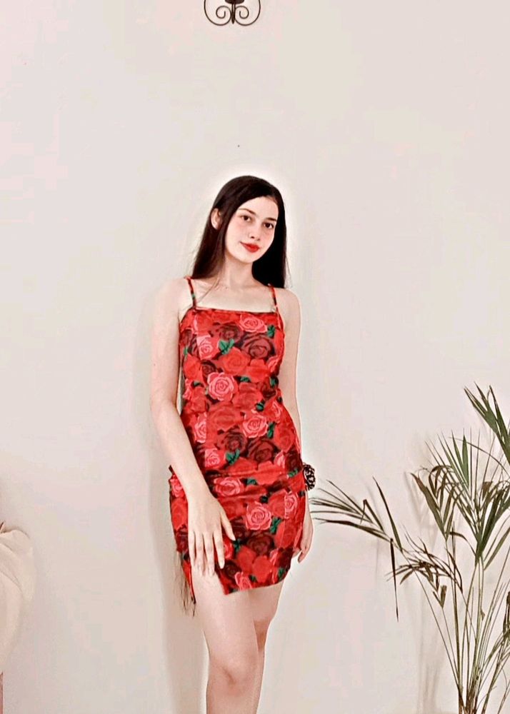 Red floral dress