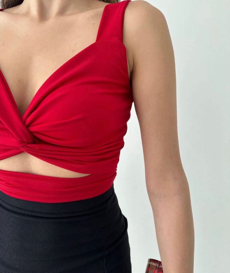 Red Front Twist Top