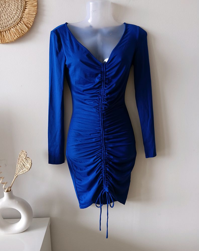 Fashion Nova Royal Blue Ruched Dress