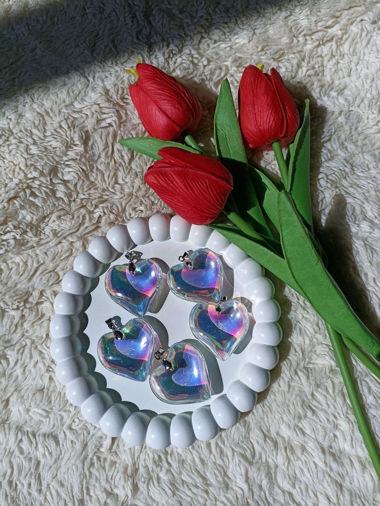 Rainbow Chunky Glass Heart Pendant Charms ❤