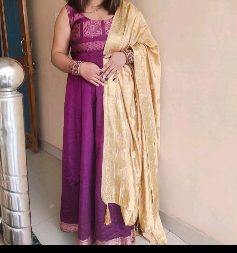 Beautiful Cut Sleeves Purple Anarkali Gown