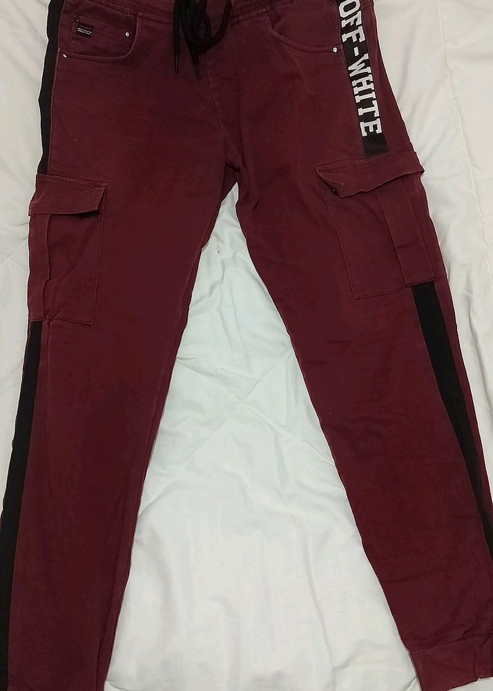 Men's Cargo Pants, Maroon Colour