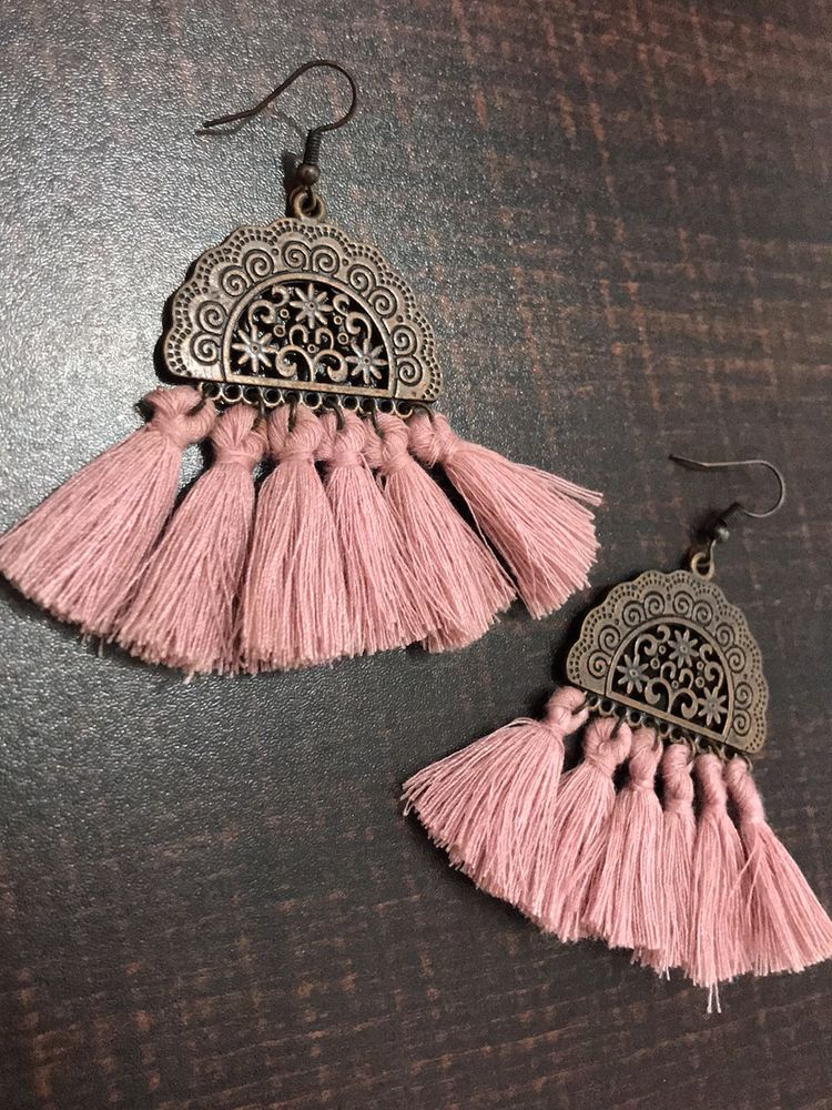 Tassel Crepe Pink Drop Earrings