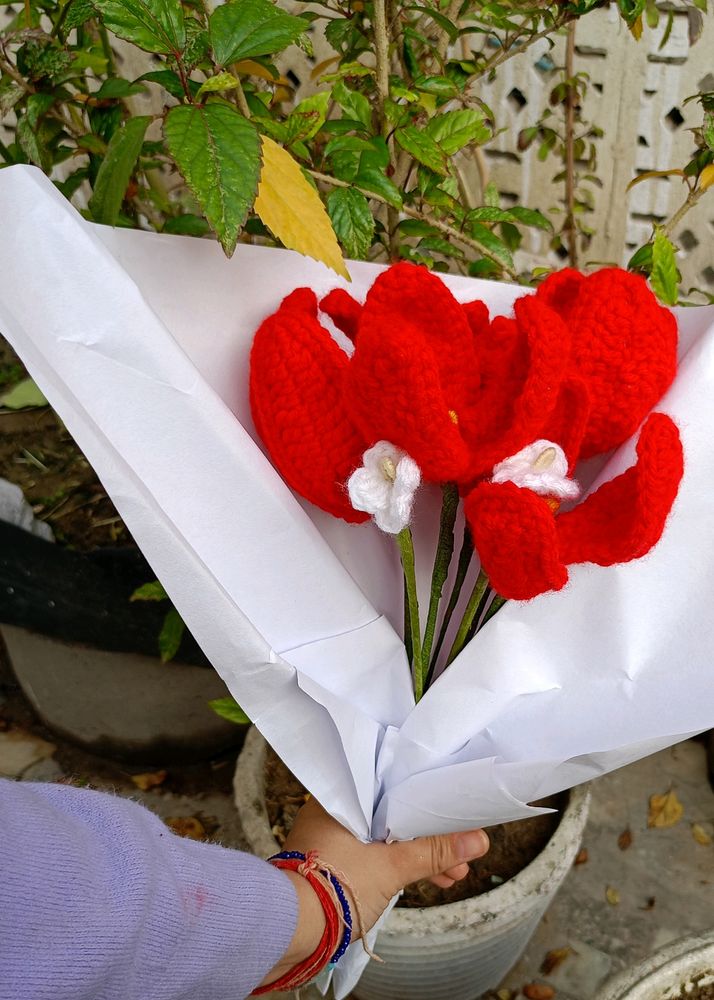 Crochet Red Tulip Bouquet