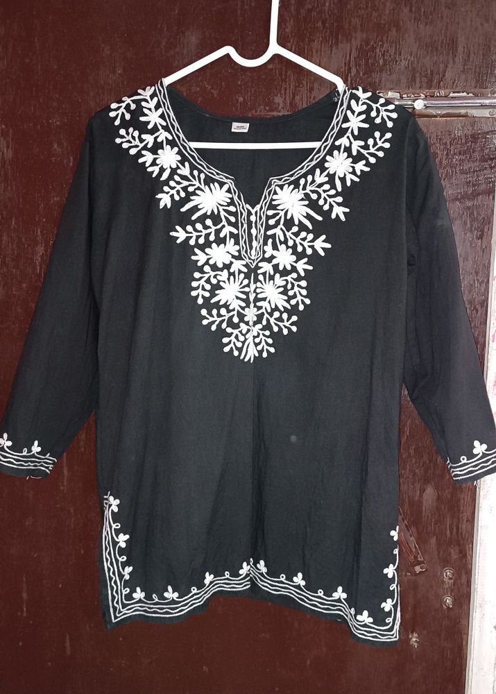 Black Embroidery Short Kurti