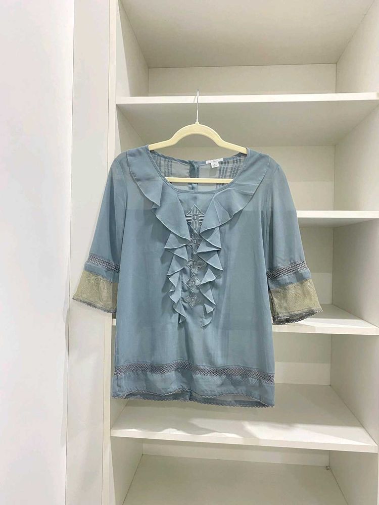 Women's Ruffle Top In Deep Teal