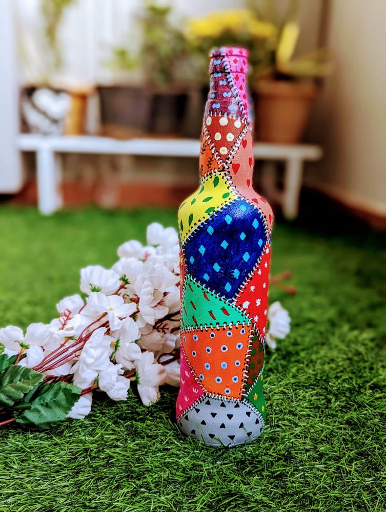 Beautiful Handpainted Multicoloured Glass Bottle