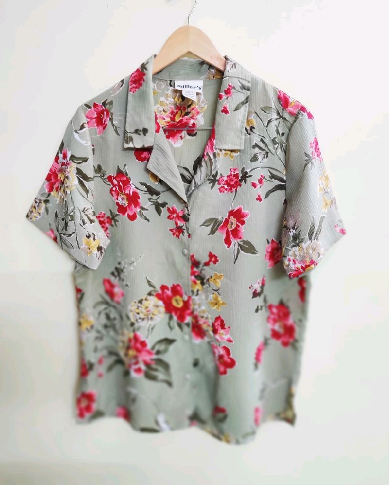 Green Floral Shirt Size-42