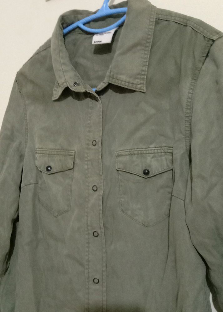 Olive Green Denim Shirt 👕