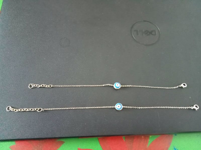 Blue Evil Eyes Silver Anklet And Bracelet