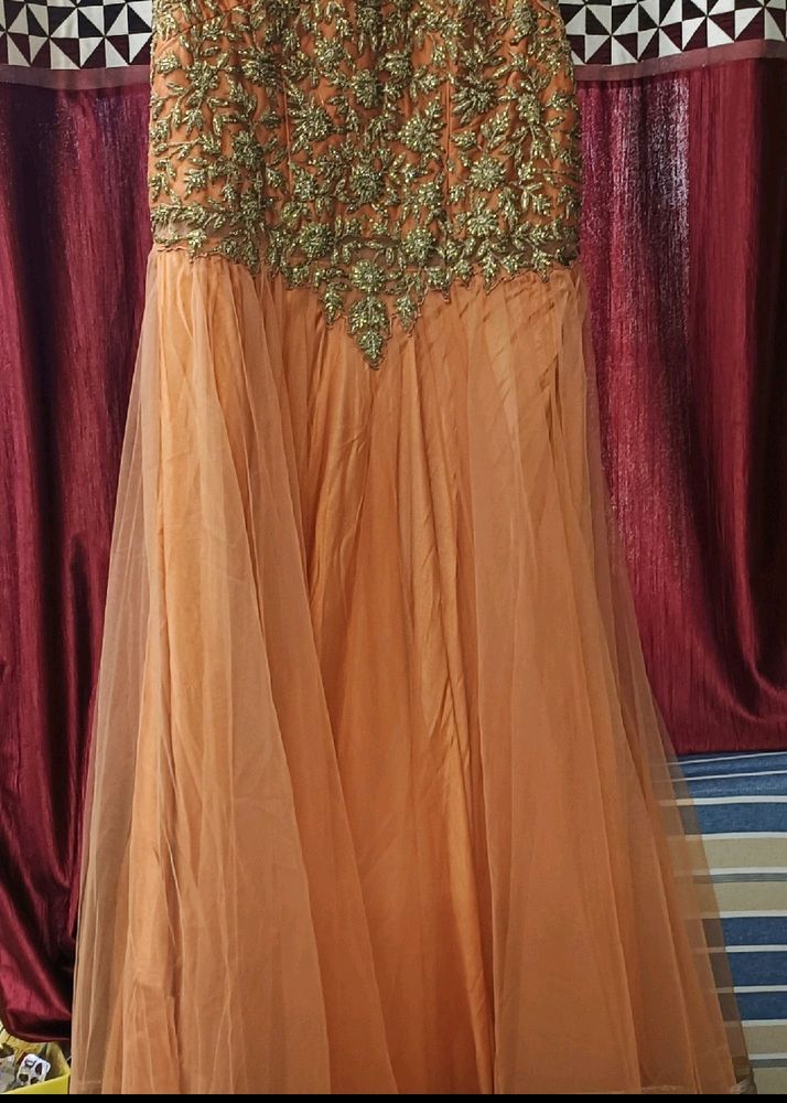 Heavy Golden Thread Work Silk Netted Gown