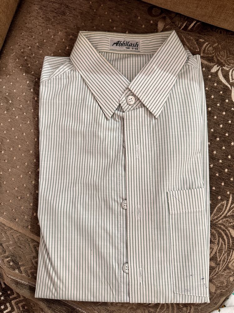 Striped Olive Lines On White Full Sleeve Shirt