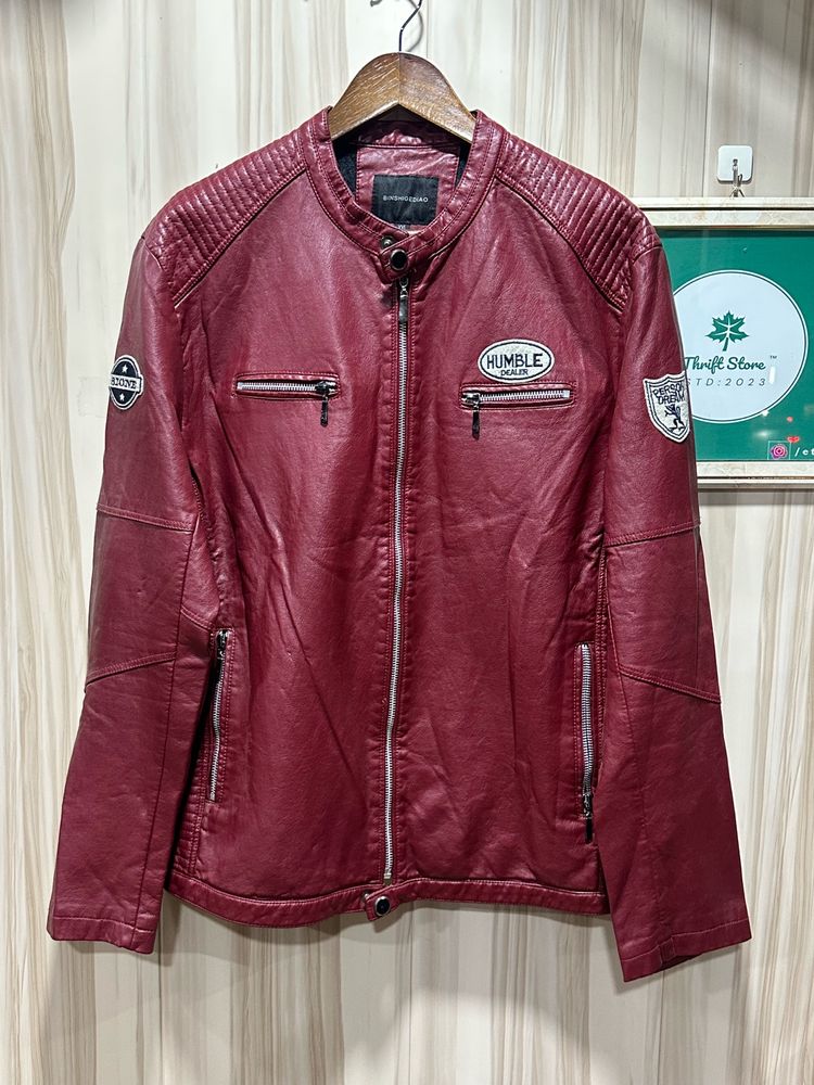 Biker PU Leather Maroon Jacket