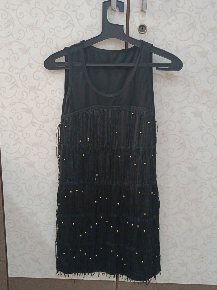 Black Party Dress With Fringes