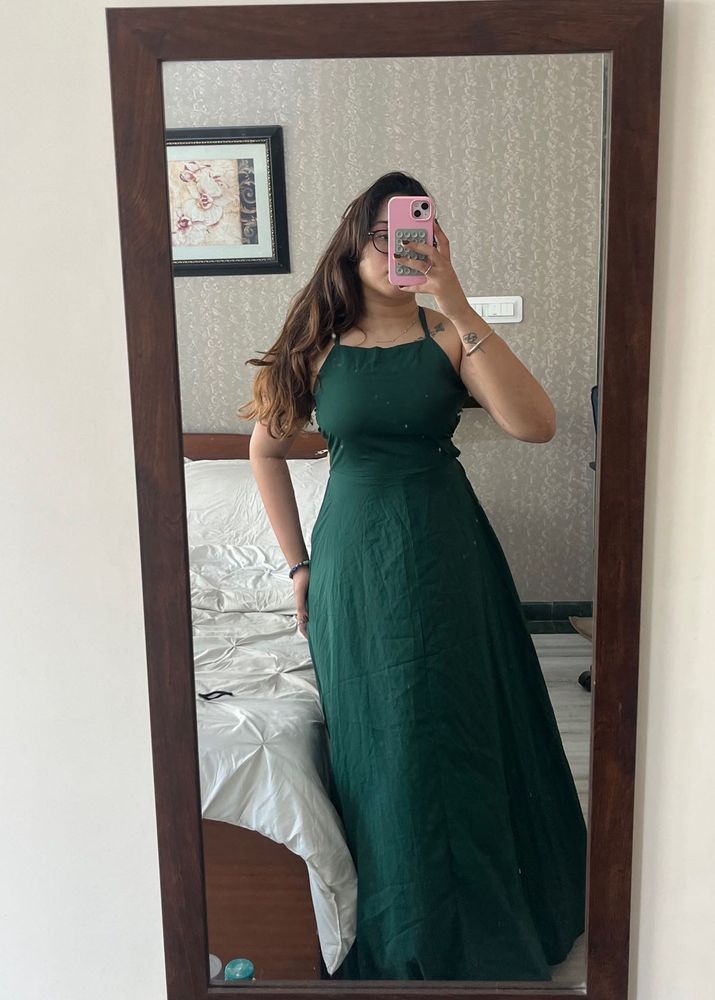 Floor Length Green Backless Dress