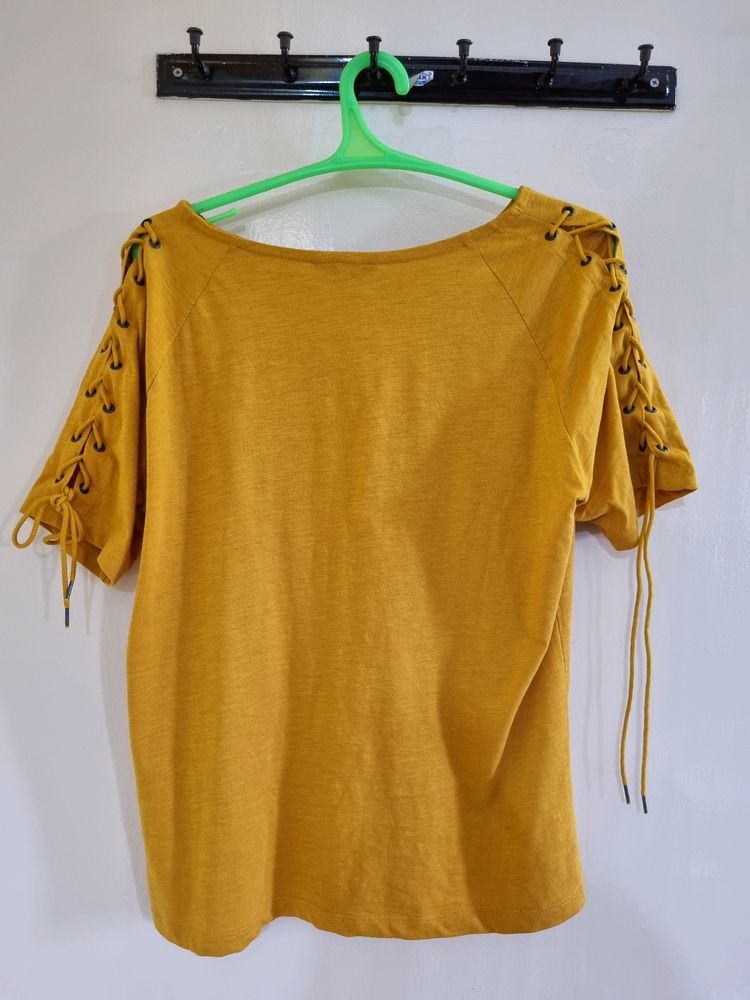 Roadster Mustard Tshirt With Statement Sleeves